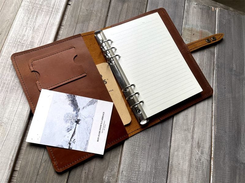 Personalized Saddle Brown Leather Refillable Ring Binder Notebook – A5, B5, A4
