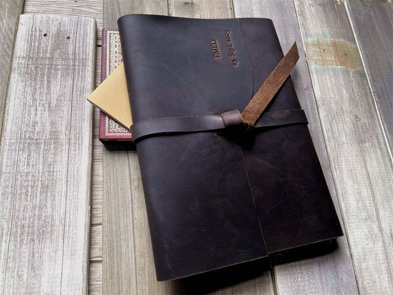 Personalized Dark Coffee Leather Bound Art Journal – A5, B5, A4