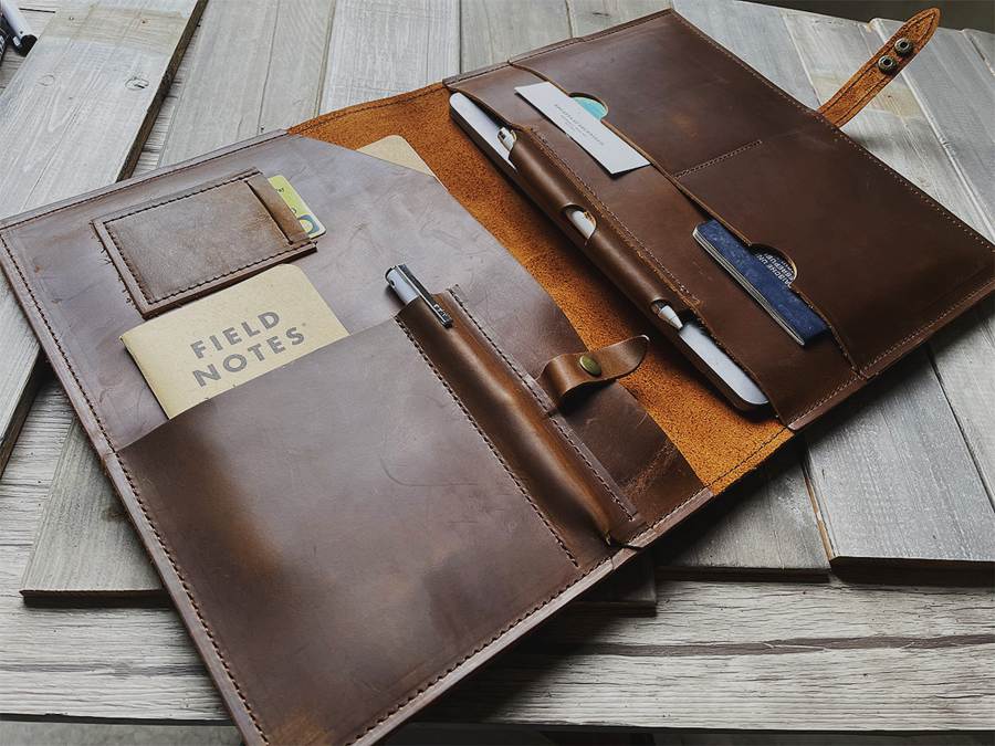 Personalized Rustic Brown Leather MacBook Air 15" Case – Handmade, Custom Fit for M1/M2