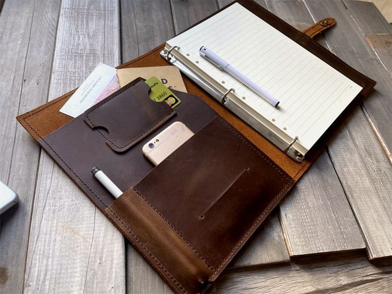 Personalized Refillable Full-Grain Leather Binder Folio – Multiple Sizes