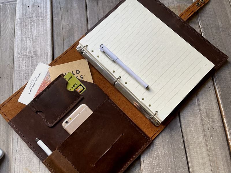 Personalized Refillable Full-Grain Leather Binder Folio – Multiple Sizes