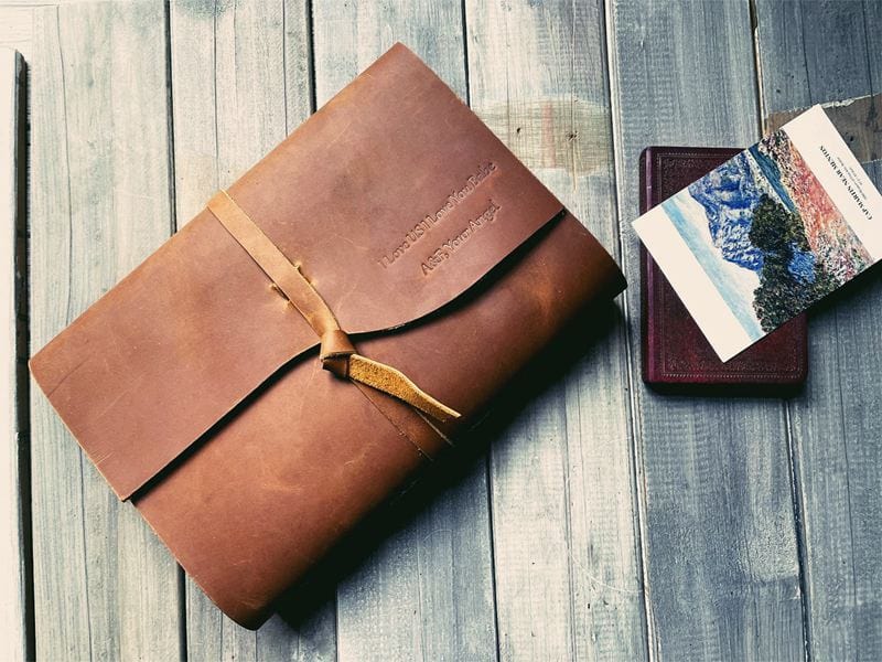 Custom Saddle Brown Full Grain Leather Bound Journal – Personalized