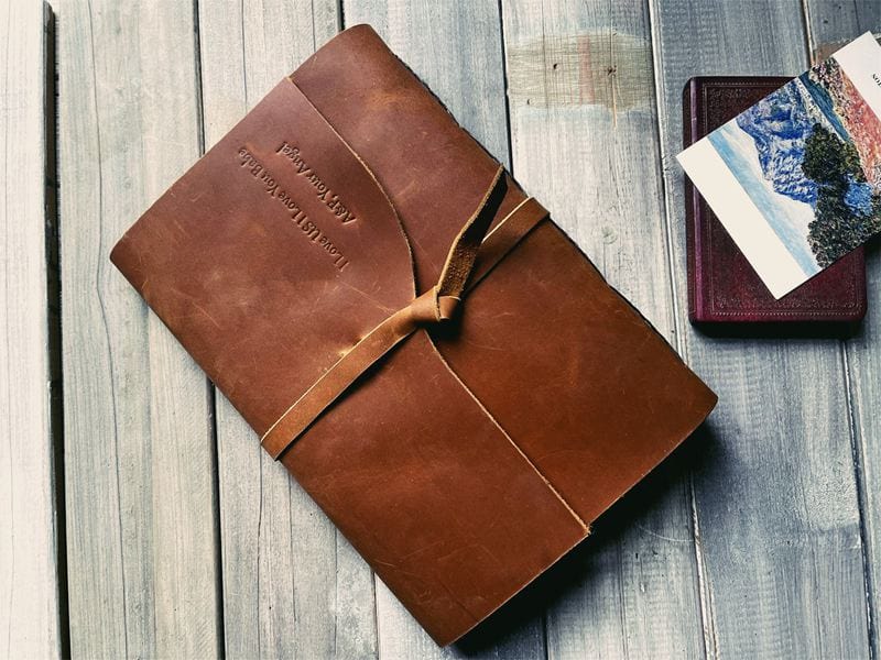 Custom Saddle Brown Full Grain Leather Bound Journal – Personalized