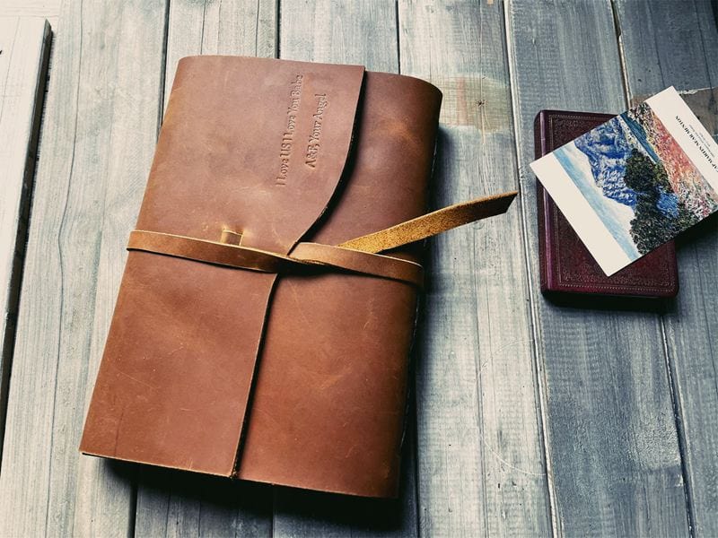 Custom Saddle Brown Full Grain Leather Bound Journal – Personalized